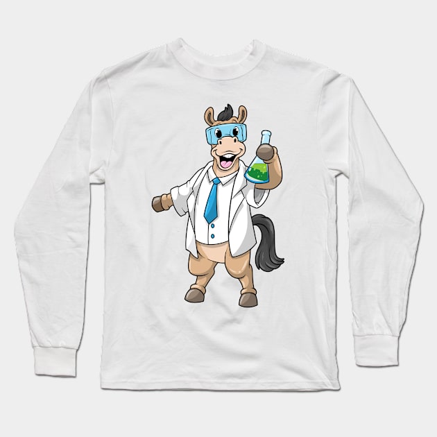 Horse as Chemist with Goggles and Test tube Long Sleeve T-Shirt by Markus Schnabel